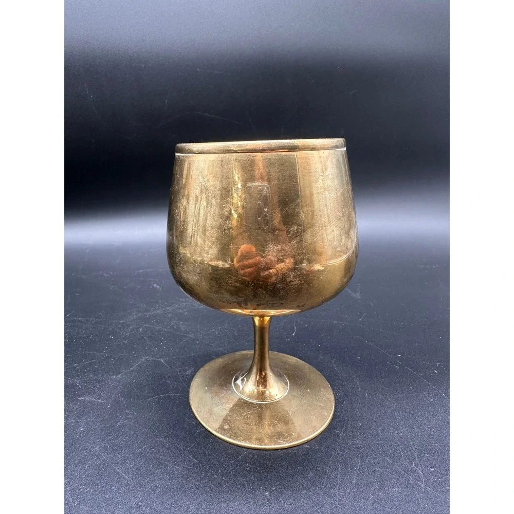 Vintage Pakistan Brass Snifter Goblet Gold Tone Metal Chalice Stemware